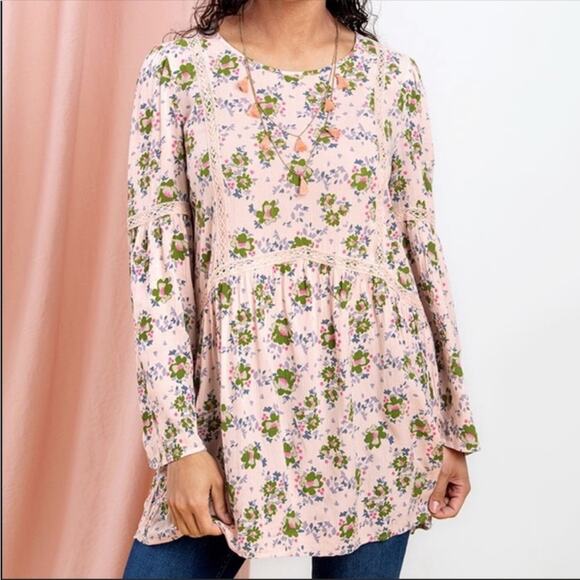 Matilda Jane Women's Pink Multi Floral Long Sleeve Like a Lady Swing Tunic sz S - Picture 1 of 5